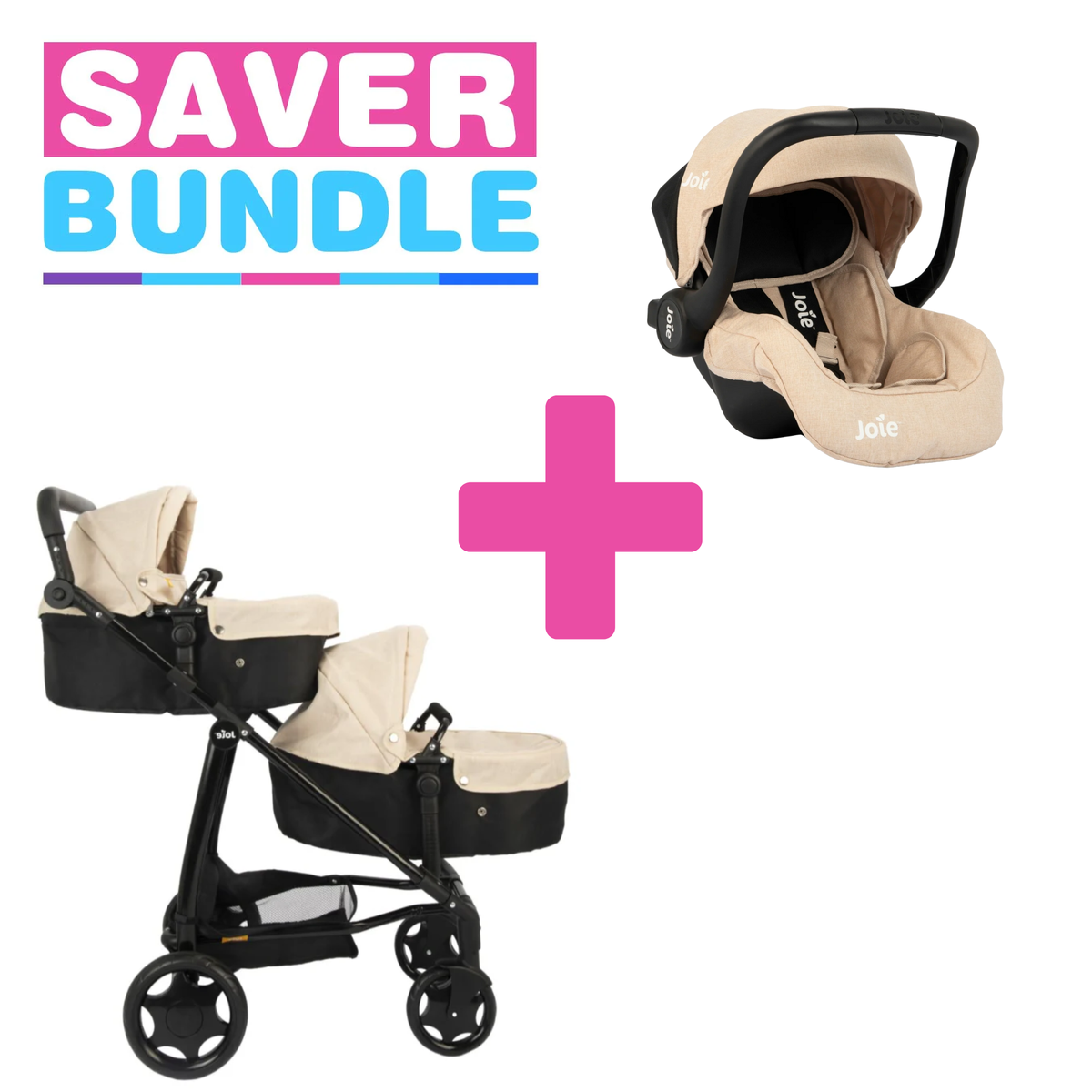 Joie Evalite Dolls Pram - 9 Play Modes + Joie I-Gemm Dolls Car Seat - Stone &amp; Black