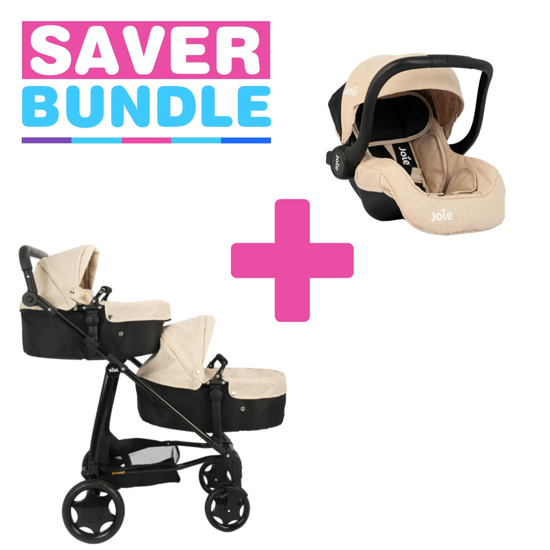 Joie Evalite Dolls Pram - 9 Play Modes + Joie I-Gemm Dolls Car Seat - Stone & Black