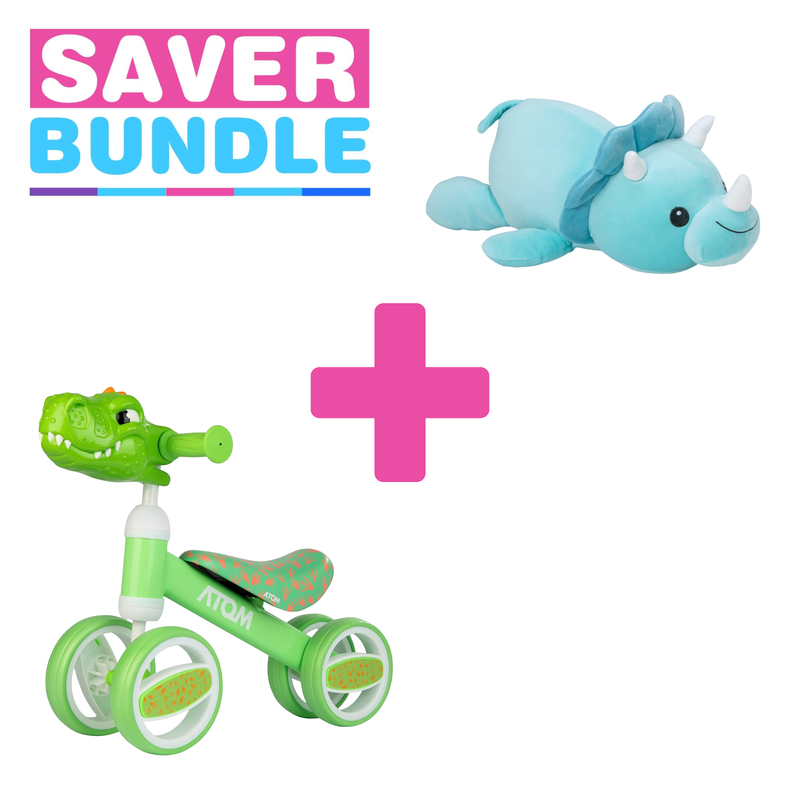 ATOM Dino Bobble Bike + Dino Cuddle Cushion Bundle