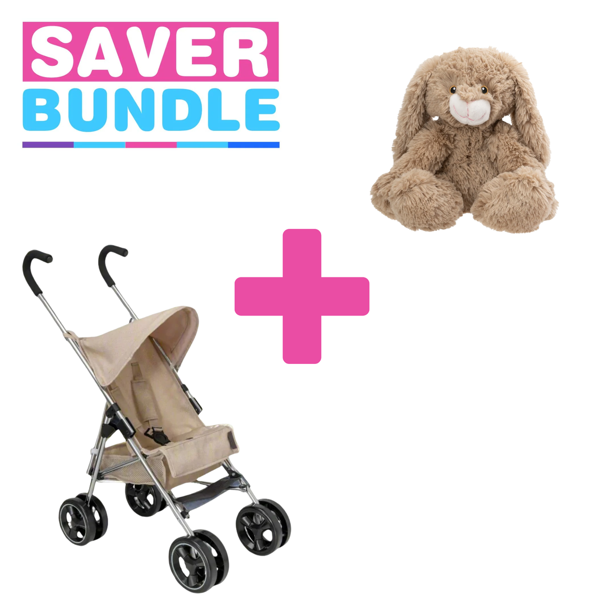 Celuna Premium Junior Dolls Stroller + Bella &amp; Bee Bunny Rabbit Bundle