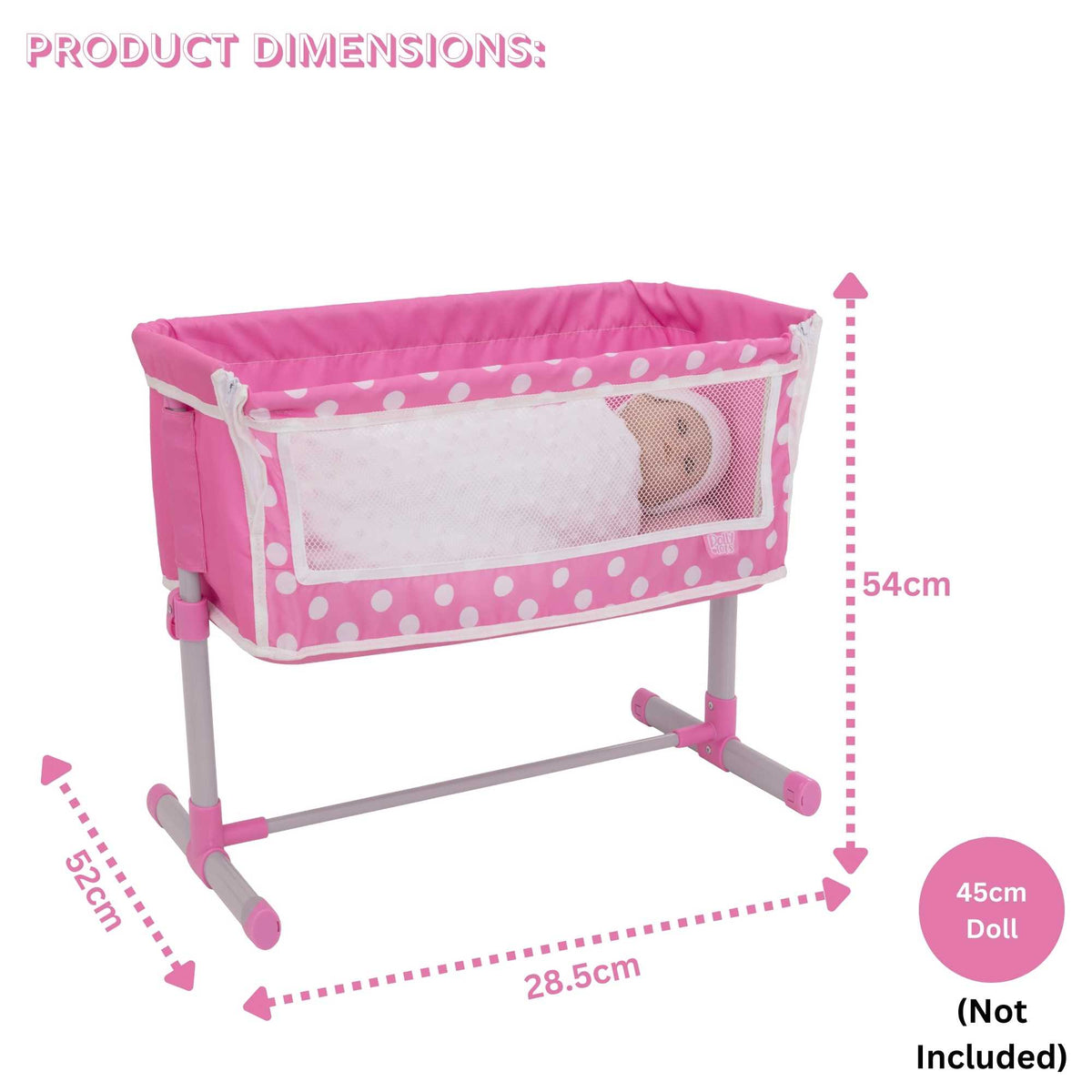 Dolly Tots Beside Me Dolly Cot - Cozy and Compact Toy Cot for Dolls, Ideal for Playtime