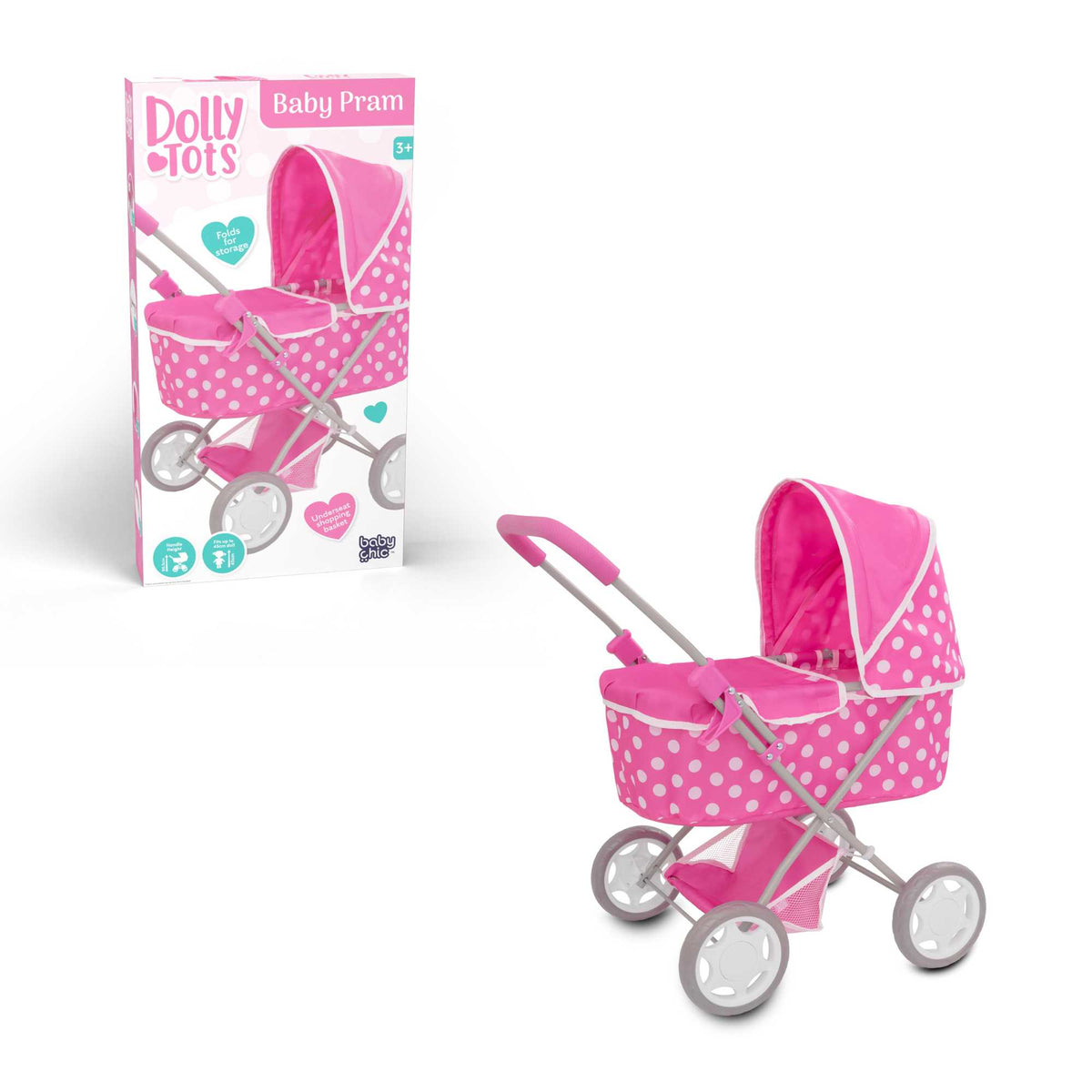 Dolly Tots Baby Dolls Pram - Cute and Sturdy Toy Pram for Baby Dolls, Ideal for Pretend Play