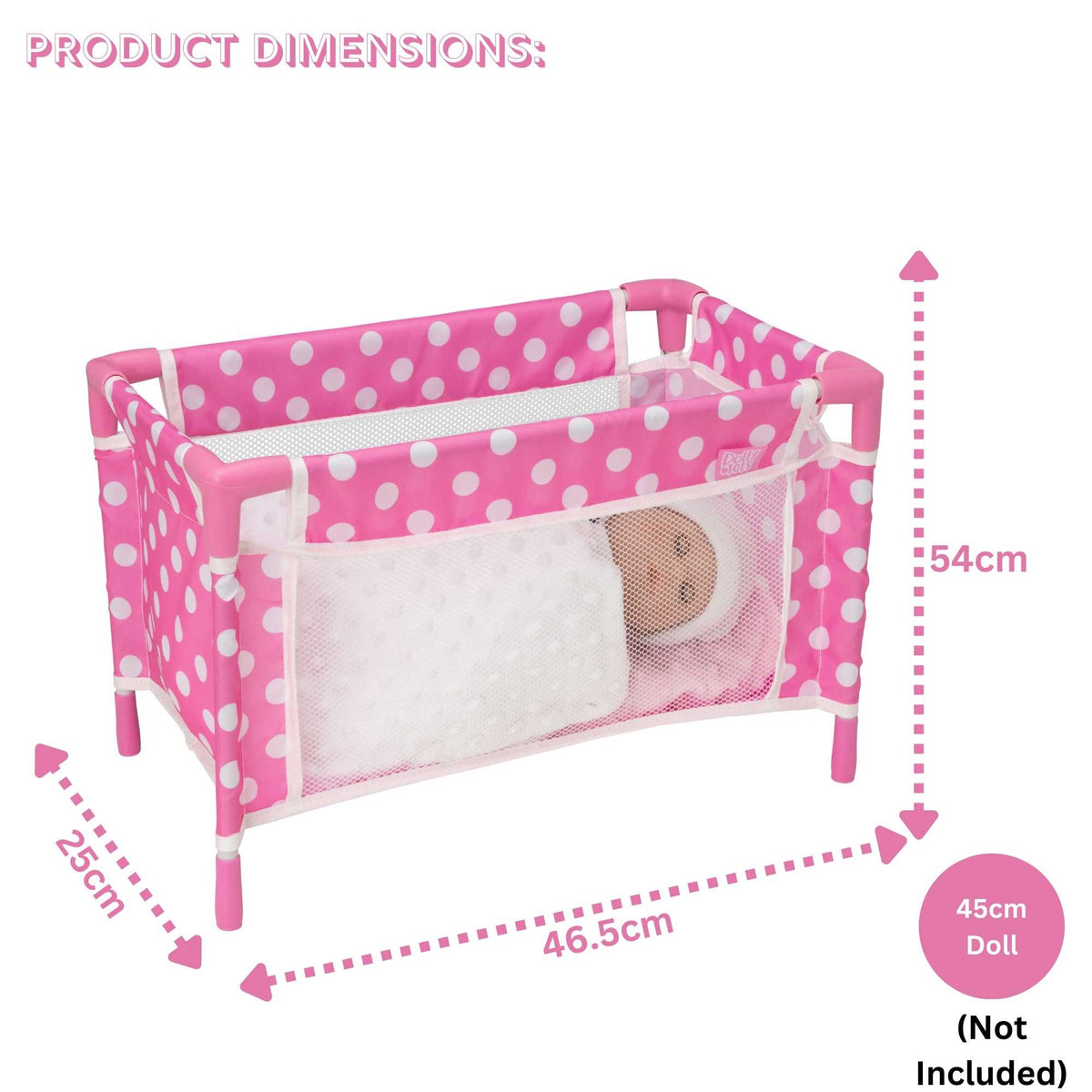 Dolly Tots Travel Dolls Cot - Portable and Compact Toy Cot for Dolls, Perfect for Travel and Playtime