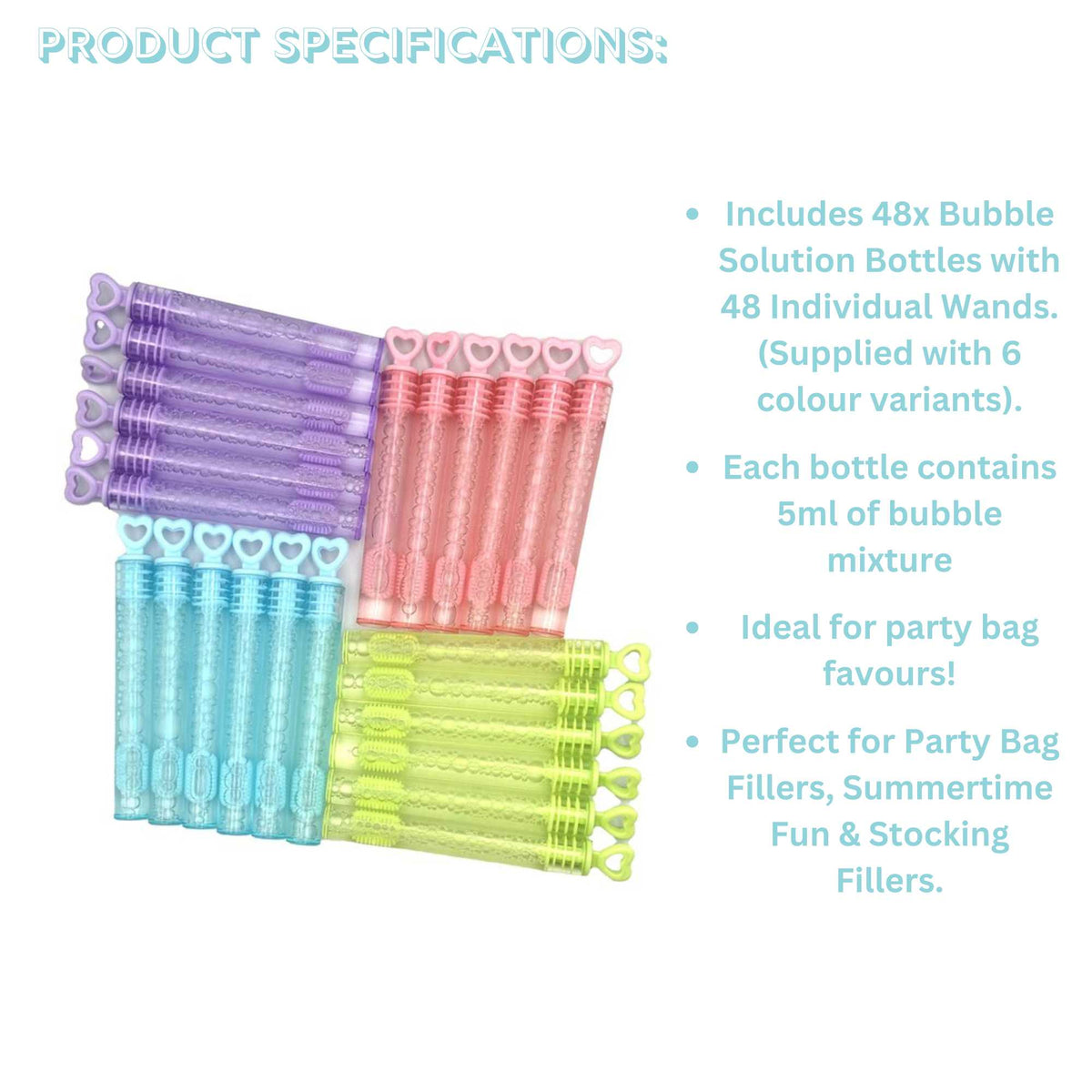 Bubblz 48 Pack of Bubble Wands: Includes Pastel bubble wands and bubble solution, perfect for outdoor play, parties, and group activities, designed for children and safe for all ages.