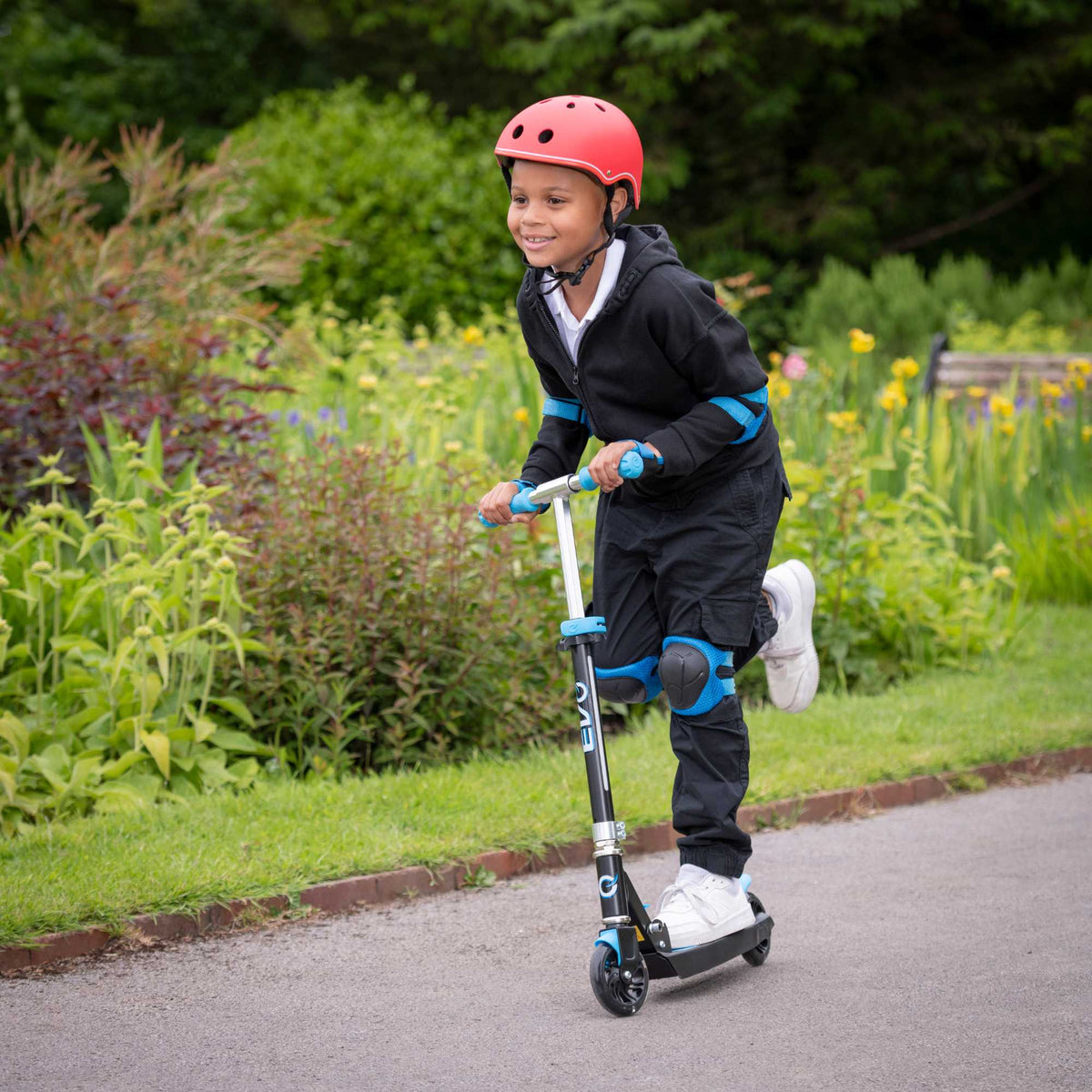 EVO Children&#39;s Light Up Light Blast Scooter for Kids Ages 5 and Up with LED Wheels and Adjustable Handlebar , perfect for enhancing motor skills and outdoor fun.