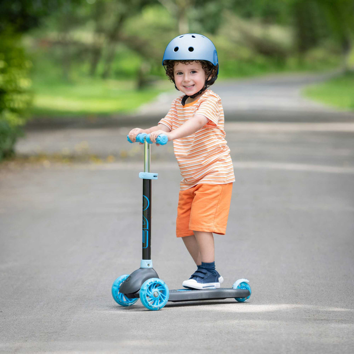 Childrens EVO Eclipse 3 wheeled scooter for ages 3+ in vibrant colours, offering adjustable features for growing kids, perfect for enhancing motor skills and outdoor fun.