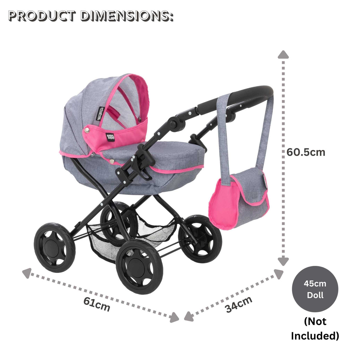 Mamas and Papas Junior Sweet Dreams Dolls Pram, featuring a vintage-inspired design with sturdy frame, adjustable handle height, and smooth-rolling wheels, perfect for imaginative play with dolls.