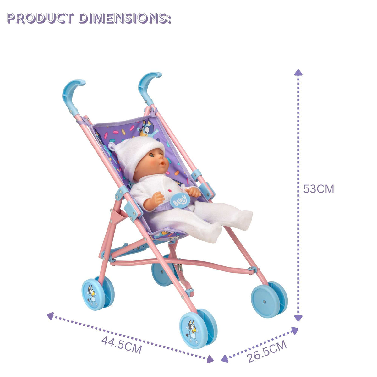 Bluey Junior Dolls Stroller - Compact and lightweight stroller designed for dolls, featuring Bluey, ideal for young children to enjoy imaginative and on-the-go play.