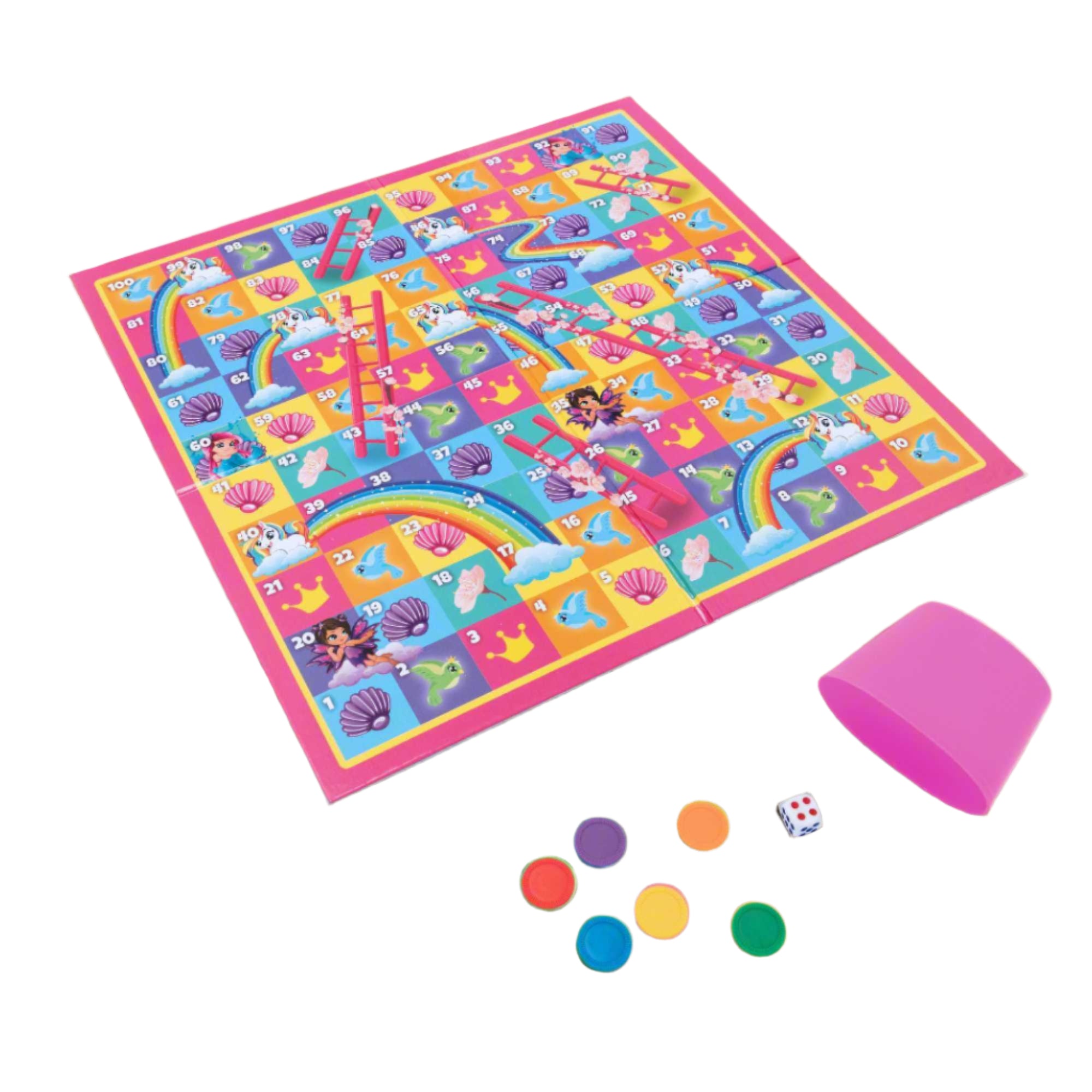 Epic Fun Magical Snake & Ladders Board Game featuring a colourful game board with whimsical snakes and ladders, perfect for family game nights and engaging play for all ages.