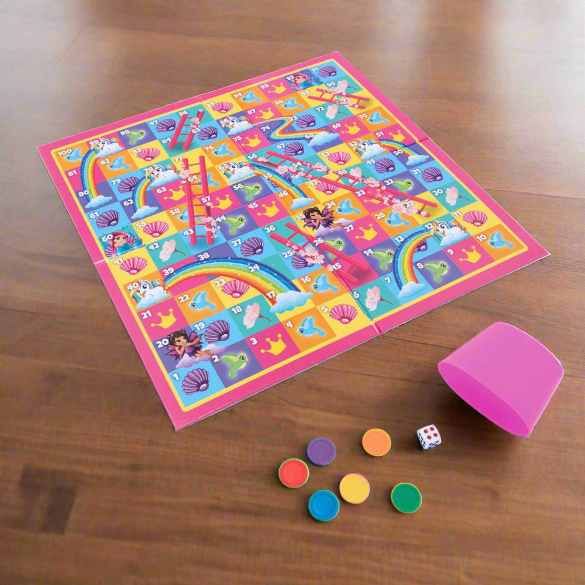 Epic Fun Magical Snake &amp; Ladders Board Game featuring a colorful game board with whimsical snakes and ladders, perfect for family game nights and engaging play for all ages.