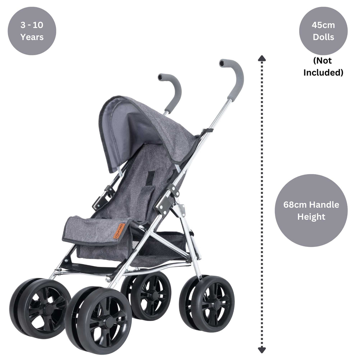 Celuna Premium Junior Dolls Stroller - Grey Pushchairs