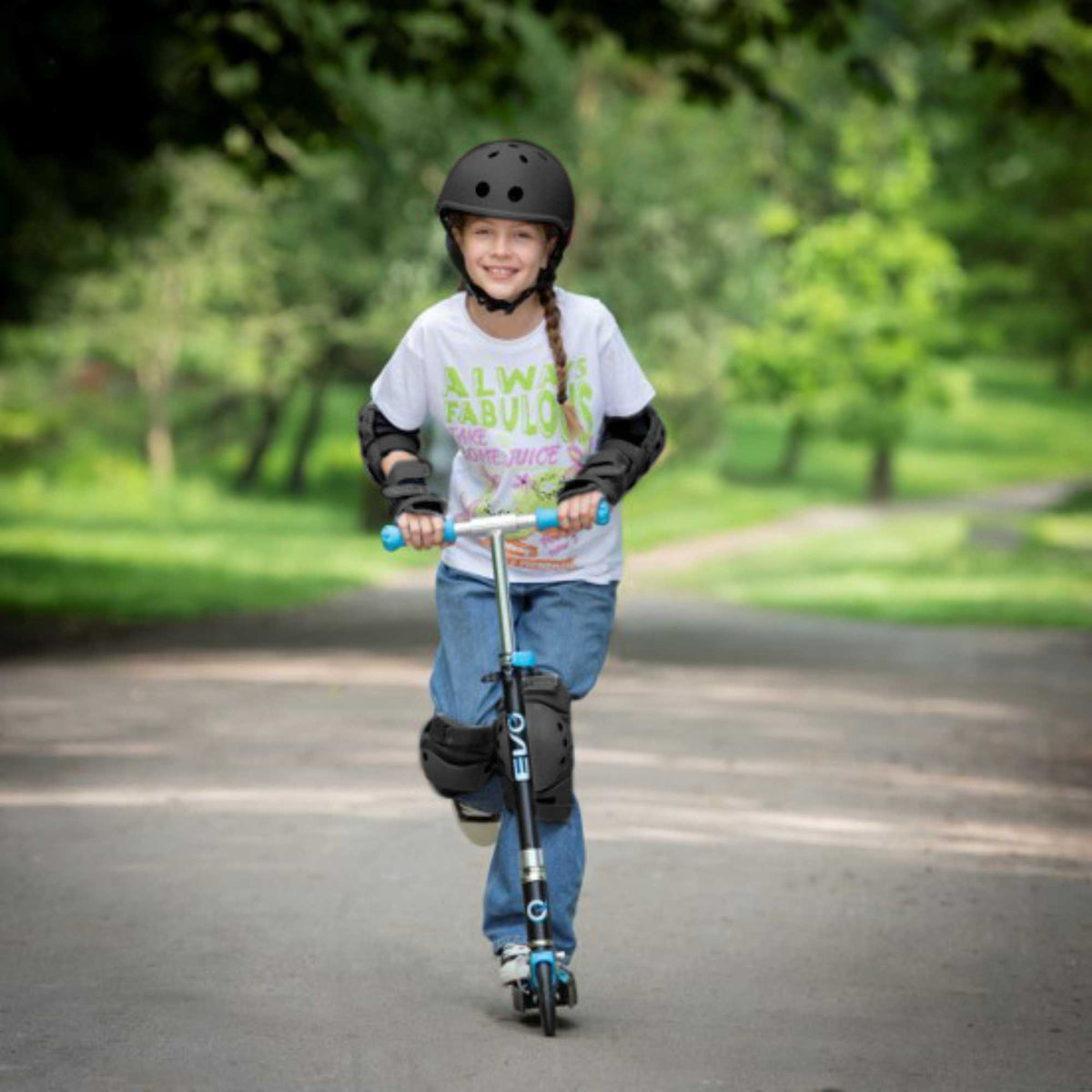 EVO Children&#39;s Light Up Light Blast Scooter for Kids Ages 5 and Up with LED Wheels and Adjustable Handlebar , perfect for enhancing motor skills and outdoor fun.