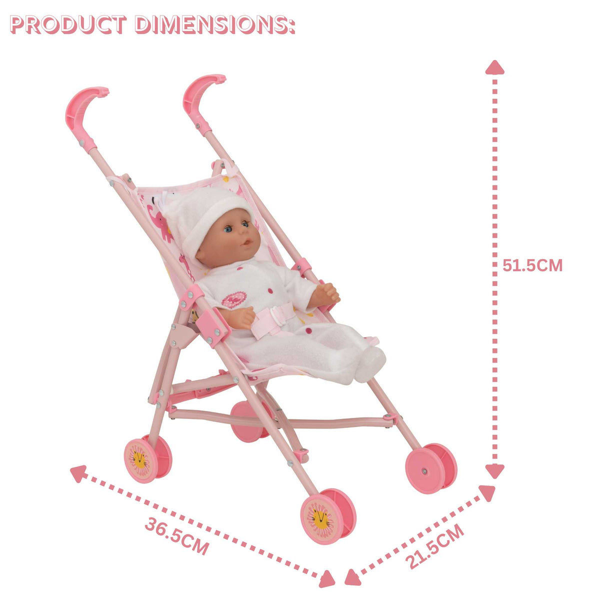 BabyBoo Single Dolls Stroller - Pink Jungle Print Dolls Buggy Pushchairs