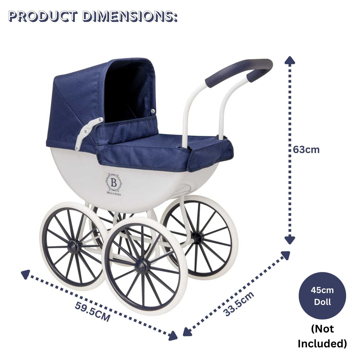 Bella Rosa My First Carriage Pram - Navy Doll &amp; Action Figure Accessories