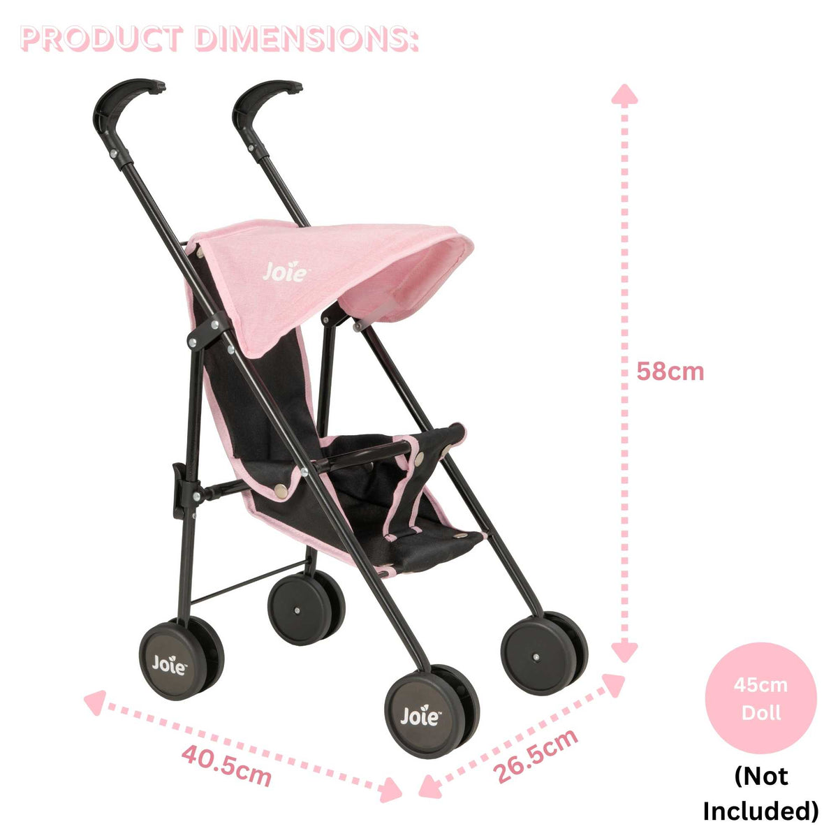 Stylish and compact toy pushchair designed for dolls, featuring a lightweight frame, easy-to-manoeuvre wheels, and a comfortable handle. Perfect for children to take their favourite dolls on the go, with a sleek and modern design.