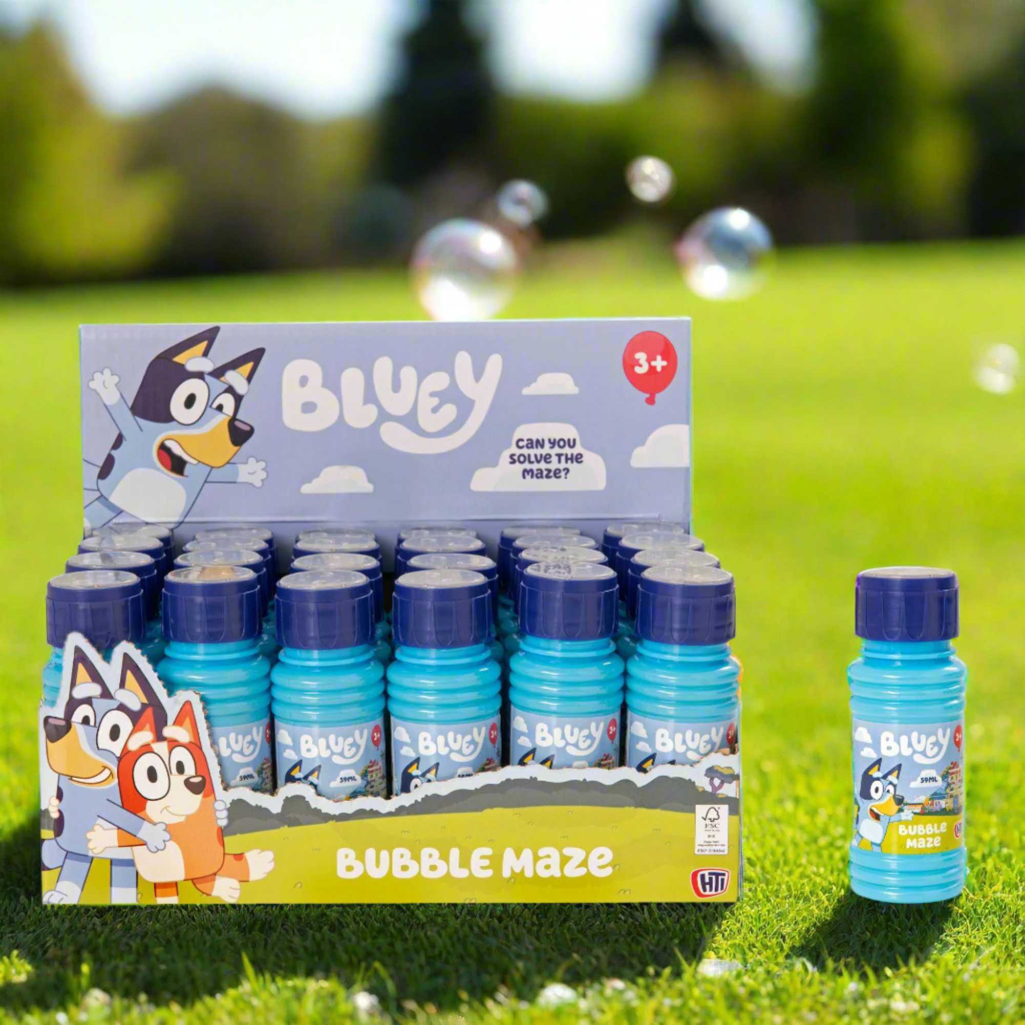 Bluey Bubble Maze Multipack featuring 24 maze toys with Bluey-themed designs, perfect for parties, school events, and fun activities for kids