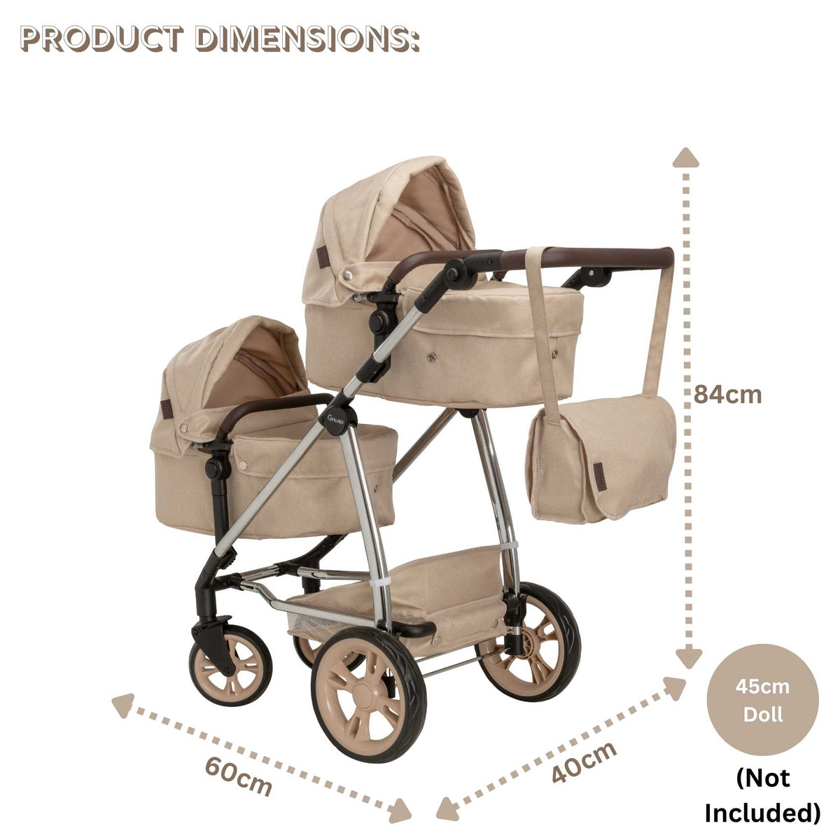 Celuna Premium Twin Dolls Travel System - versatile doll stroller with 9 play patterns, perfect for twins, stylish and durable design