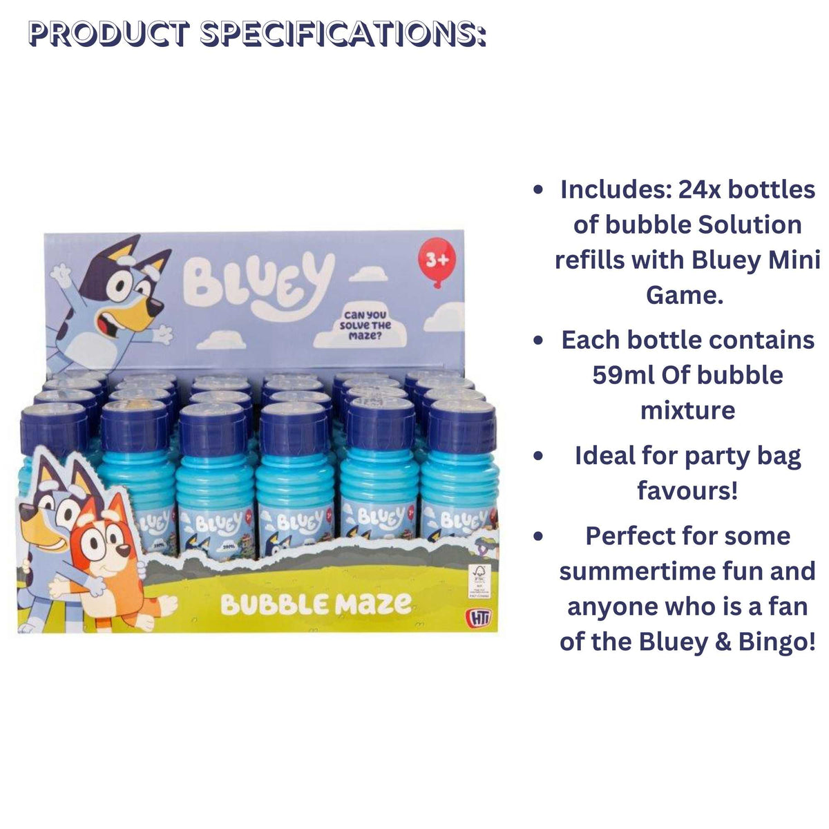 Bluey Bubble Maze Multipack featuring 24 maze toys with Bluey-themed designs, perfect for parties, school events, and fun activities for kids