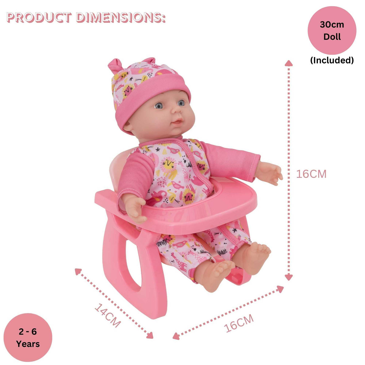 A versatile doll accessory that doubles as a chair, designed to enhance pretend play experiences and encourage nurturing instincts in children.