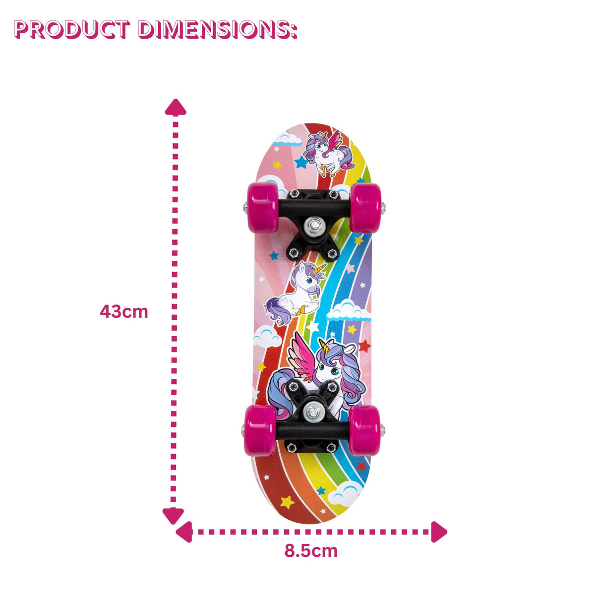 ATOM 17-inch Children&#39;s Skateboard with a vibrant graphic design, durable deck, and smooth-rolling wheels, ideal for young beginners learning to skateboard.