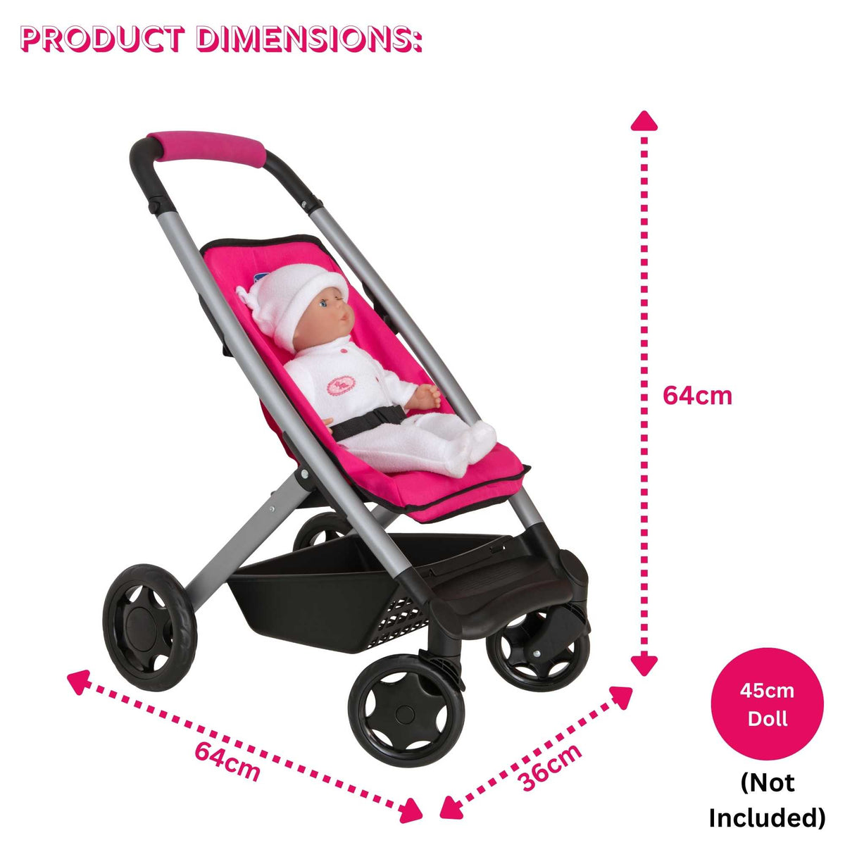 Chicco Amore Dolls Pram - Elegant and Sturdy Toy Pram for Dolls with Adjustable Handle