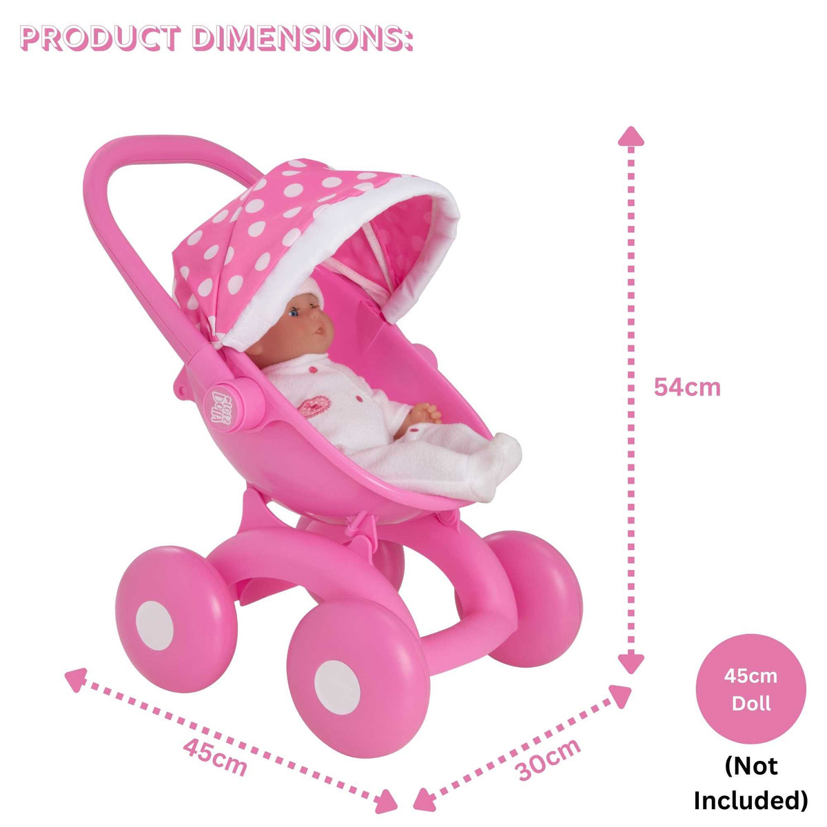 Dolly Tots My First 4 in 1 Dolls Pram - Multi-Functional Toy Pram, Stroller, Carrycot, and Seat for Dolls