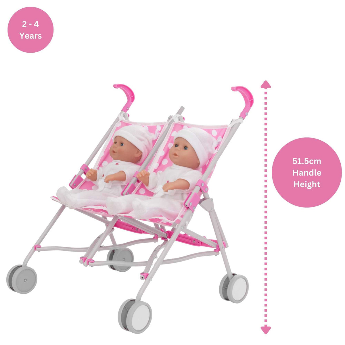 Dolly Tots Twin Dolls Stroller - Double Toy Stroller for Twin Dolls with Easy Manoeuvrability