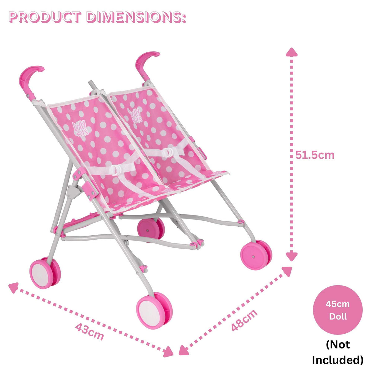 Dolly Tots Twin Dolls Stroller - Double Toy Stroller for Twin Dolls with Easy Manoeuvrability