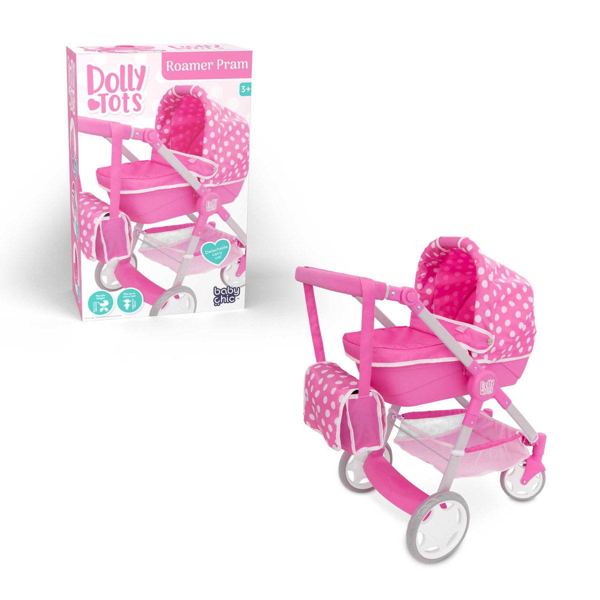 Dolly Tots Junior Roamer Dolls Pram - Modern and Versatile Toy Pram for Dolls with Adjustable Handle