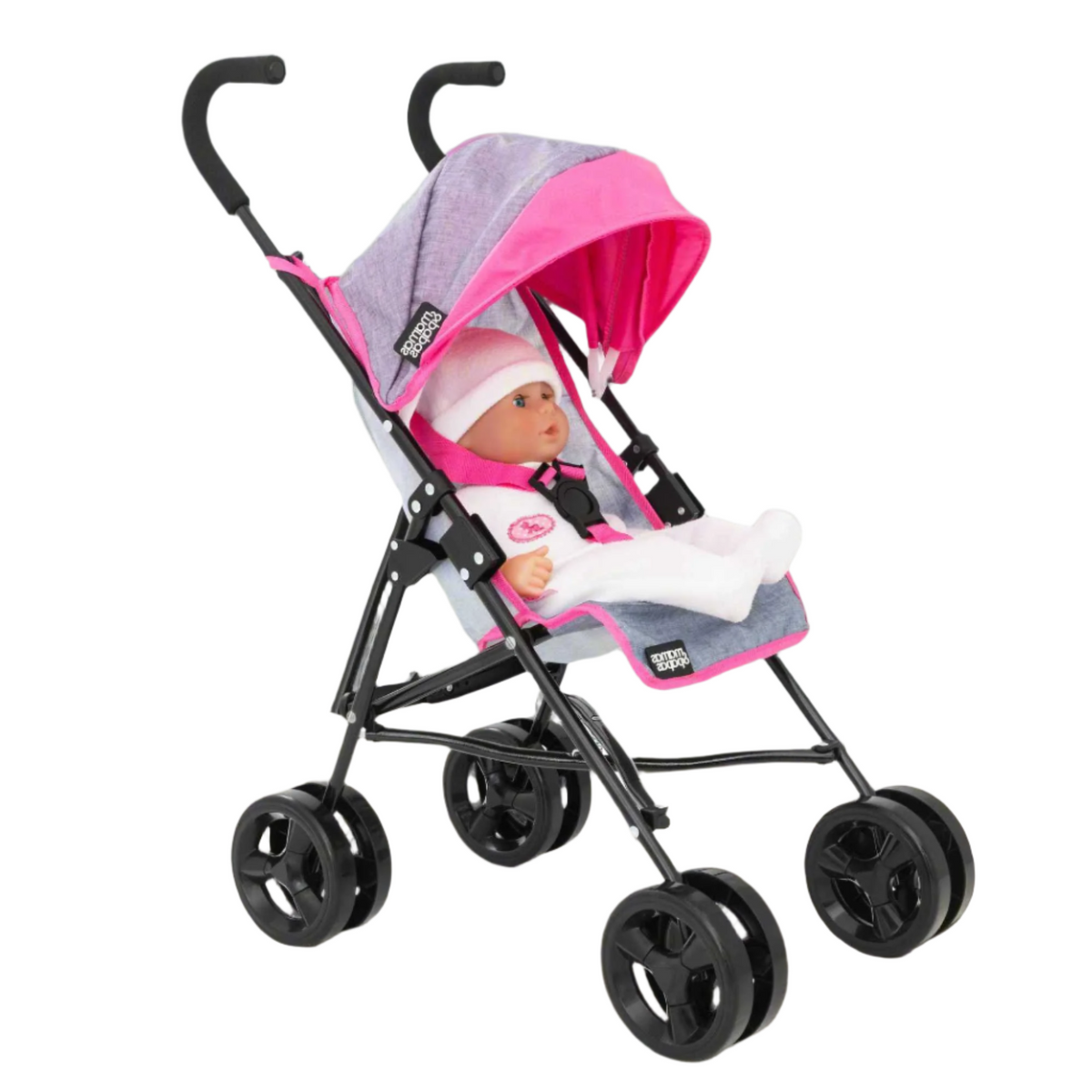 Mamas &amp; Papas Junior Cruise Stroller, designed for children&#39;s imaginative play, featuring a sleek and modern design with sturdy frame and smooth-rolling wheels, perfect for pretend outings with dolls.