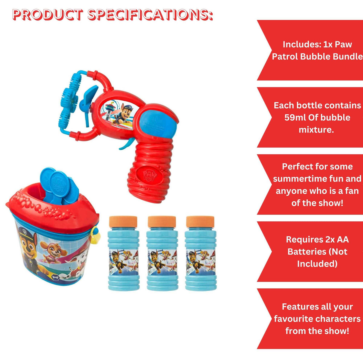 Paw Patrol Bubble Bundle Includes Bubble Gun, Bubble Wands &amp; Solution Bubble Toys