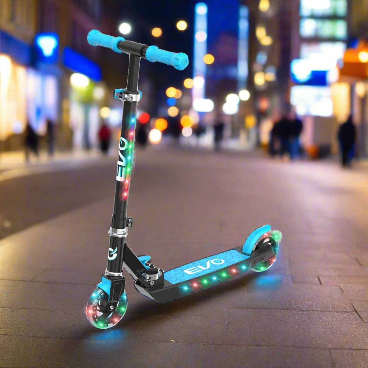 EVO Children&#39;s Light Up Light Blast Scooter for Kids Ages 5 and Up with LED Wheels and Adjustable Handlebar , perfect for enhancing motor skills and outdoor fun.