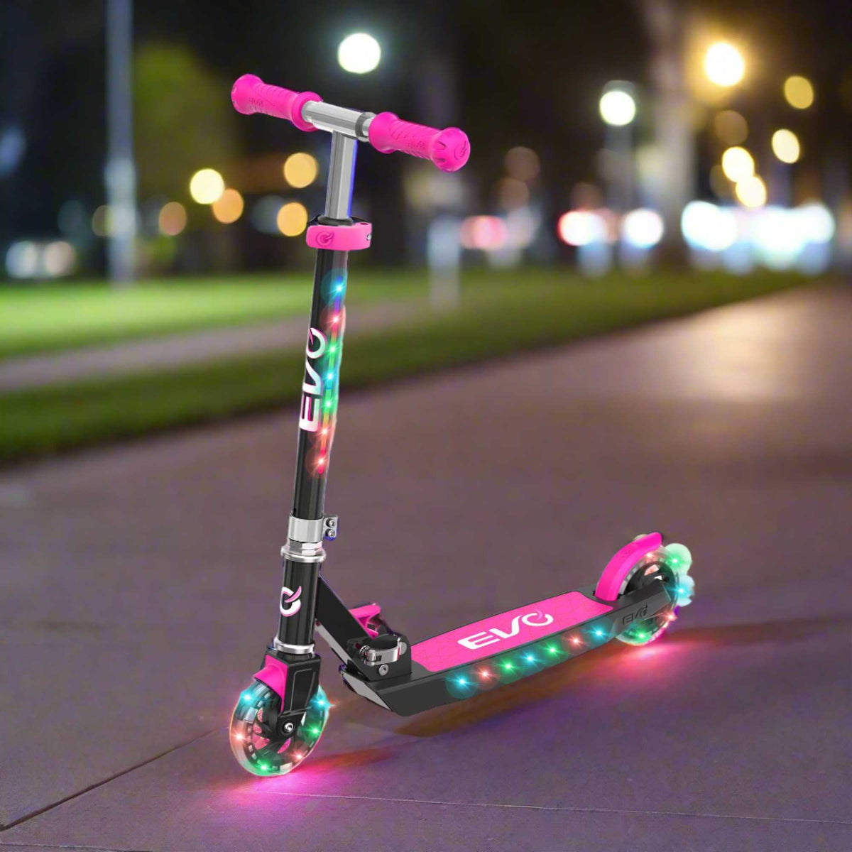 EVO Children&#39;s Light Up Light Blast Scooter for Kids Ages 5 and Up with LED Wheels and Adjustable Handlebar , perfect for enhancing motor skills and outdoor fun.