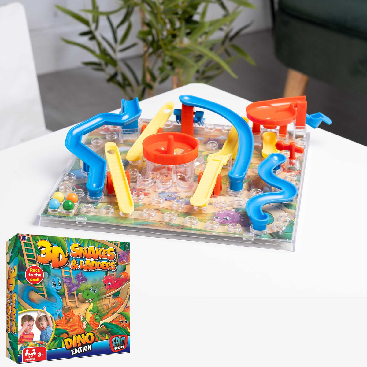 3D Snakes and Ladders Board Game - Dinosaur Edition