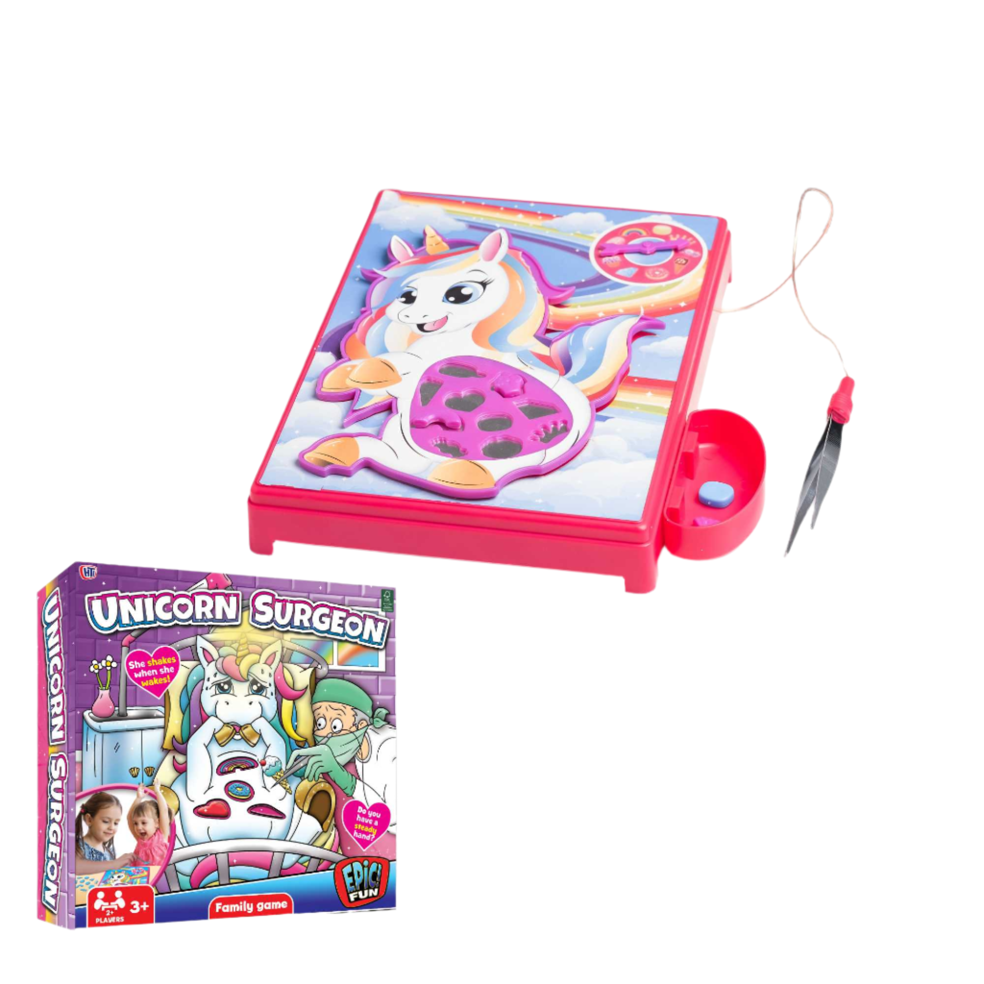 Unicorn Shaking Surgeon Board Game, a unicorn-themed twist on the classic Shaking Surgeon game. Perfect for kids and adults, it tests hand-eye coordination and patience for hours of family fun.