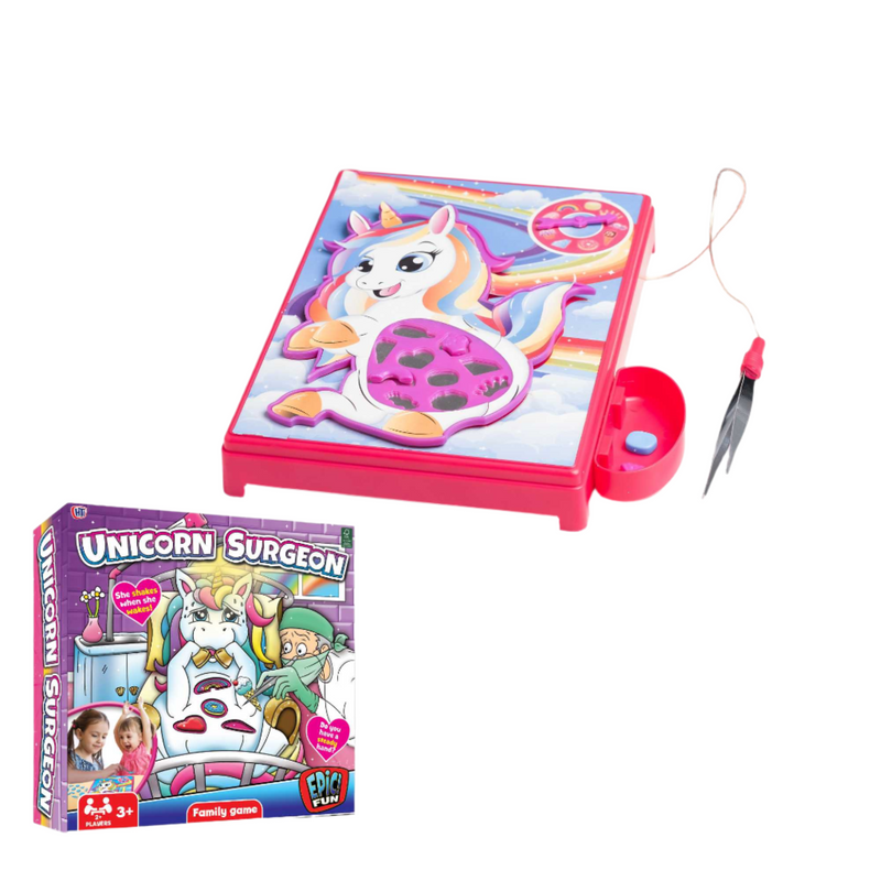 Unicorn Shaking Surgeon Board Game, a unicorn-themed twist on the classic Shaking Surgeon game. Perfect for kids and adults, it tests hand-eye coordination and patience for hours of family fun.
