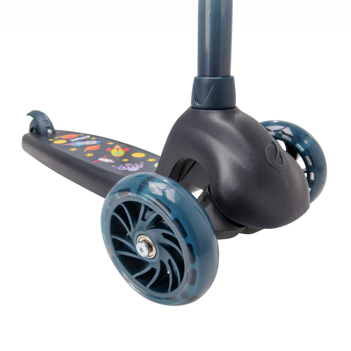 ATOM Eclipse Kids 3 Wheeled Scooter in vibrant solar theme, featuring a sturdy design, bright colors, and a space-inspired pattern perfect for young riders