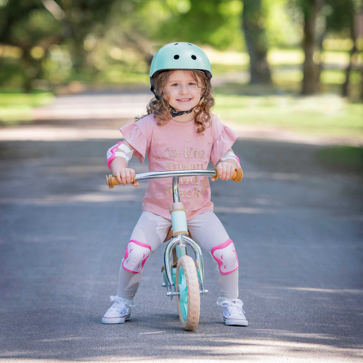 ATOM 10-inch Glider Bike in Mint Green, lightweight kids&#39; balance bicycle with adjustable seat and handlebars
