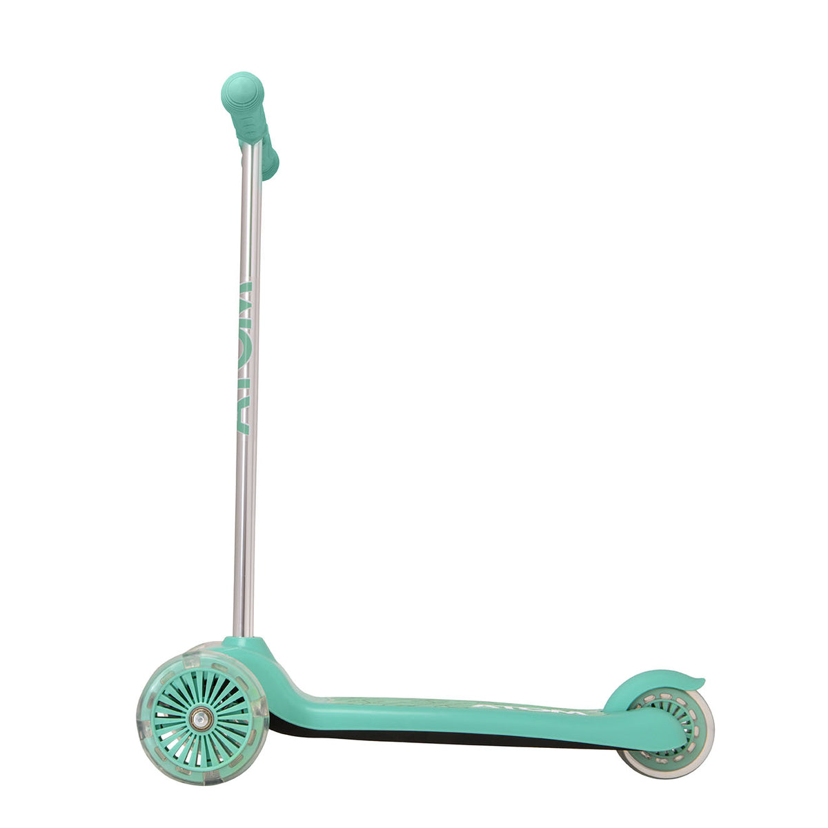 ATOM Move N Groove Light Up 3-wheeled scooter with flashing LED wheels, colourful design, and tilt to steer system, offering a fun and stable ride for children.