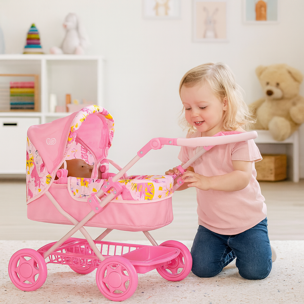 BabyBoo Junior Roamer Dolls Pram - Pink Jungle Prams