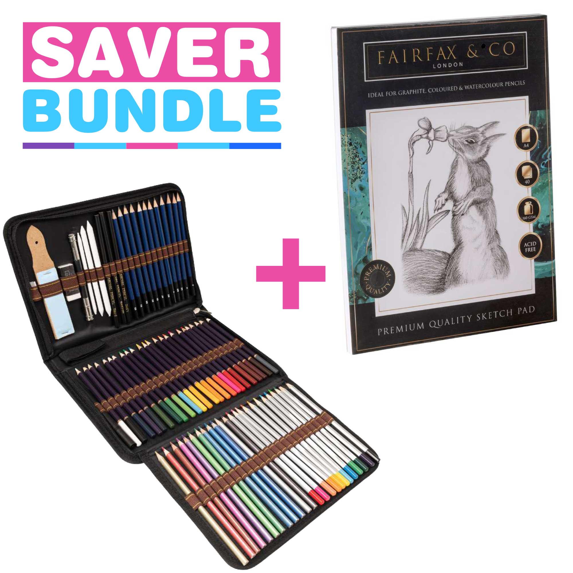 72 Piece Pencil Drawing Set + A4 40 Sheet Premium Quality Sketch Pad Bundle Drawing Sets