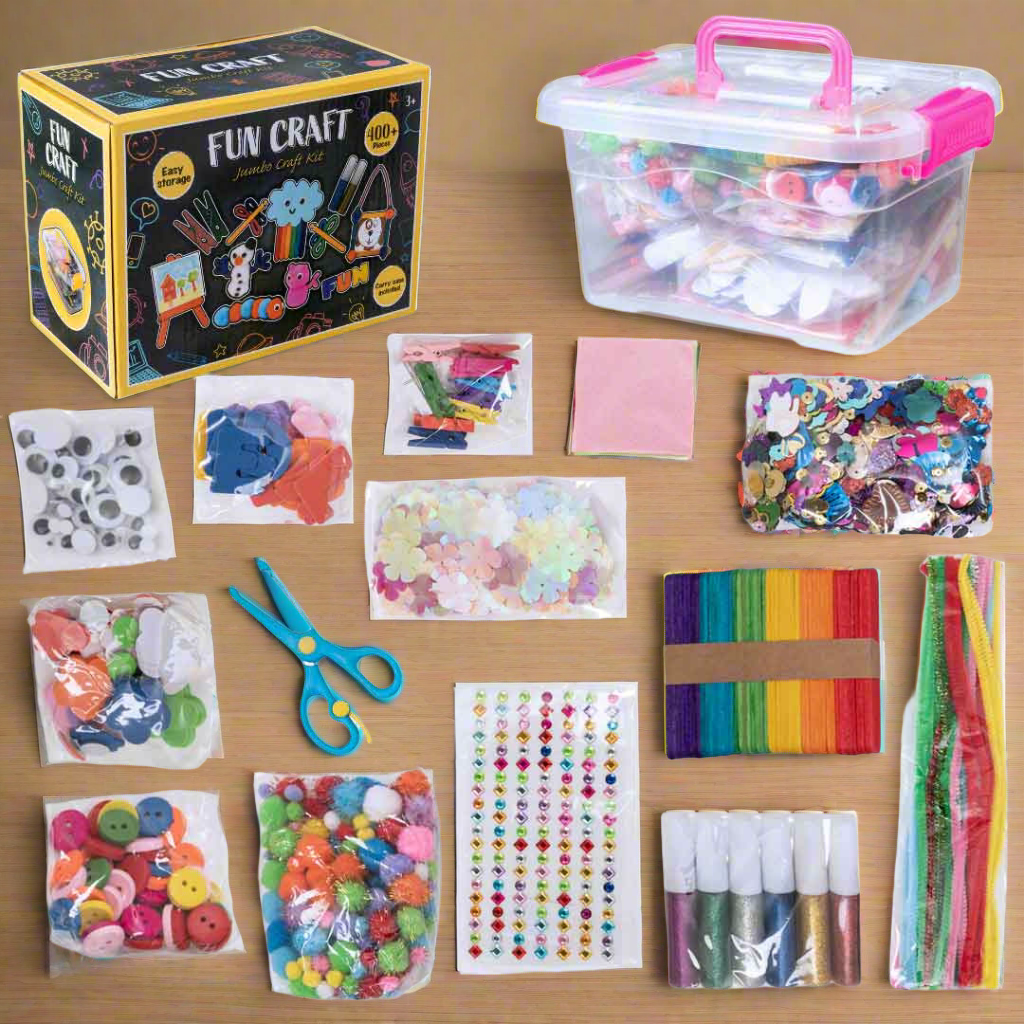 Jumbo Arts and Crafts Supplies Kit with Storage Box - Over 400 Pieces of Creative Materials for Kids and Adults, including Pipe Cleaners, Pom Poms, Beads, Googly Eyes, and More