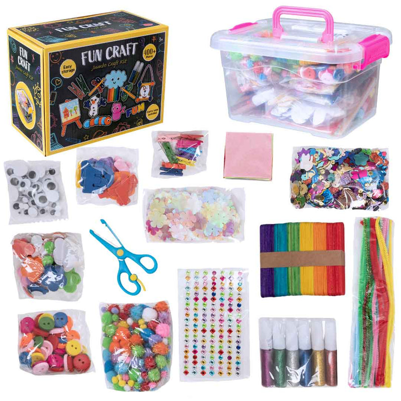 Jumbo Arts and Crafts Supplies Kit with Storage Box - Over 400 Pieces of Creative Materials for Kids and Adults, including Pipe Cleaners, Pom Poms, Beads, Googly Eyes, and More