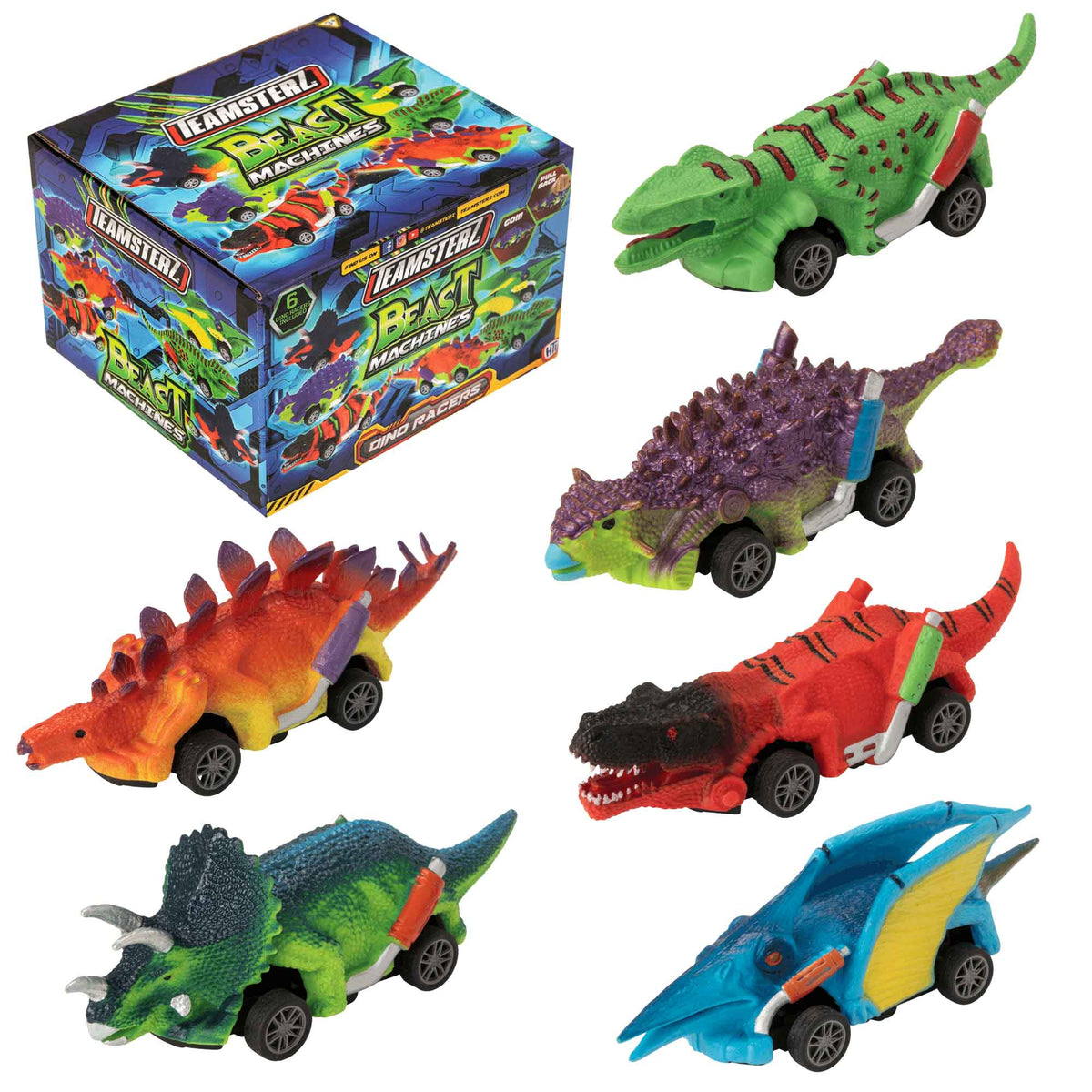 Teamsterz Beast Machine Pull-Back Dino Racers - 6 Cars Included Cars &amp; Transporters