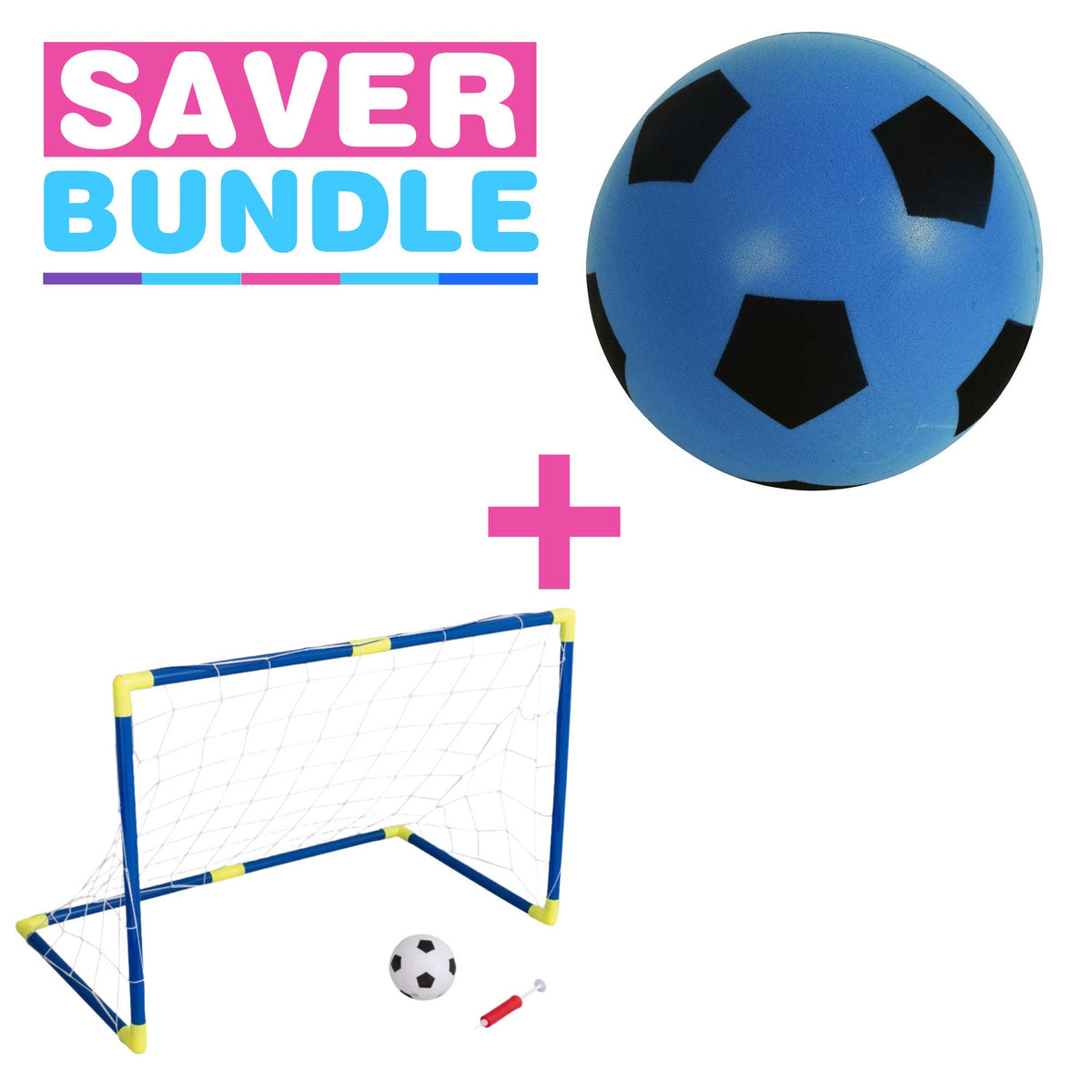 Foam Football (Single) | Blue + Epic Sport 90CM Football Net Set - Includes Football &amp; Ball Pump Garden Toys &amp; Games