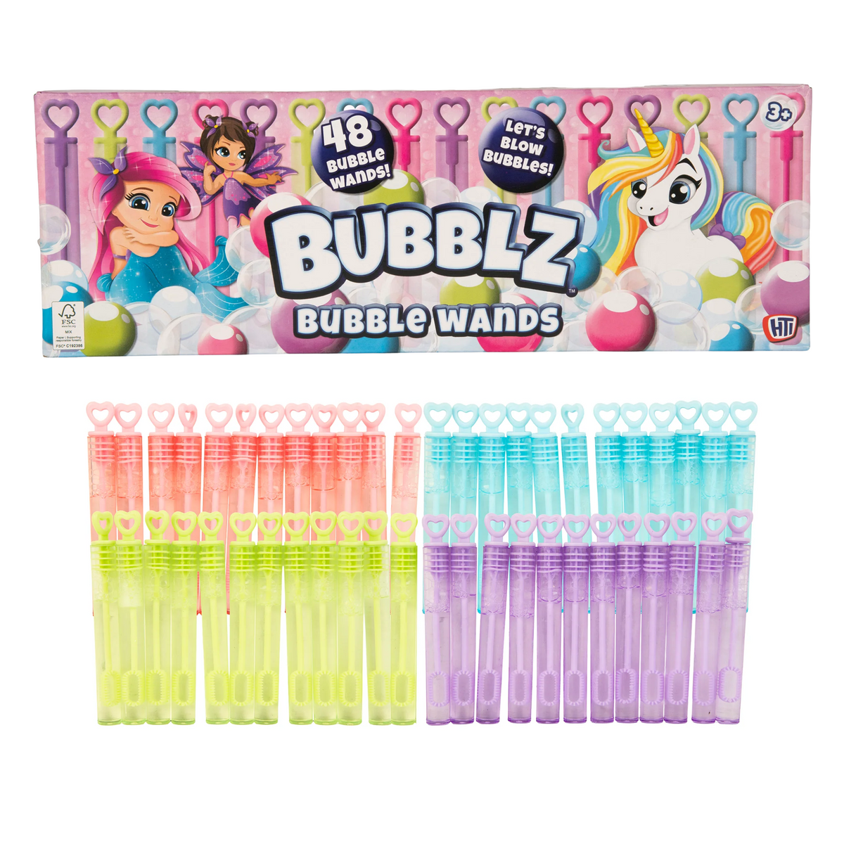 Pastel Bubble Wands - 48 Pack Bubble Solution &amp; Wands