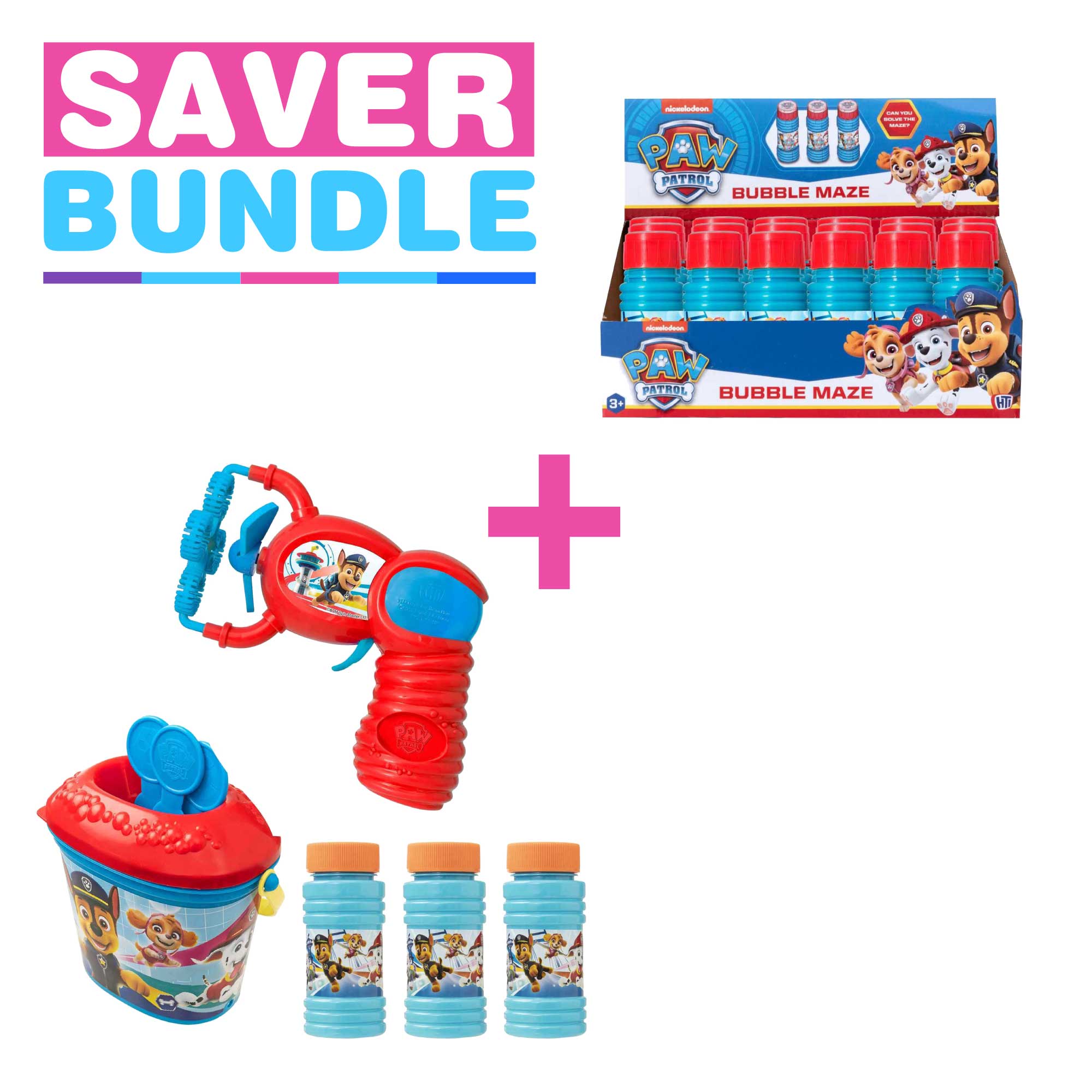 Paw Patrol Bubble Gun + Paw Patrol Bubble 24 Multipack - Bundle Bubble Toys