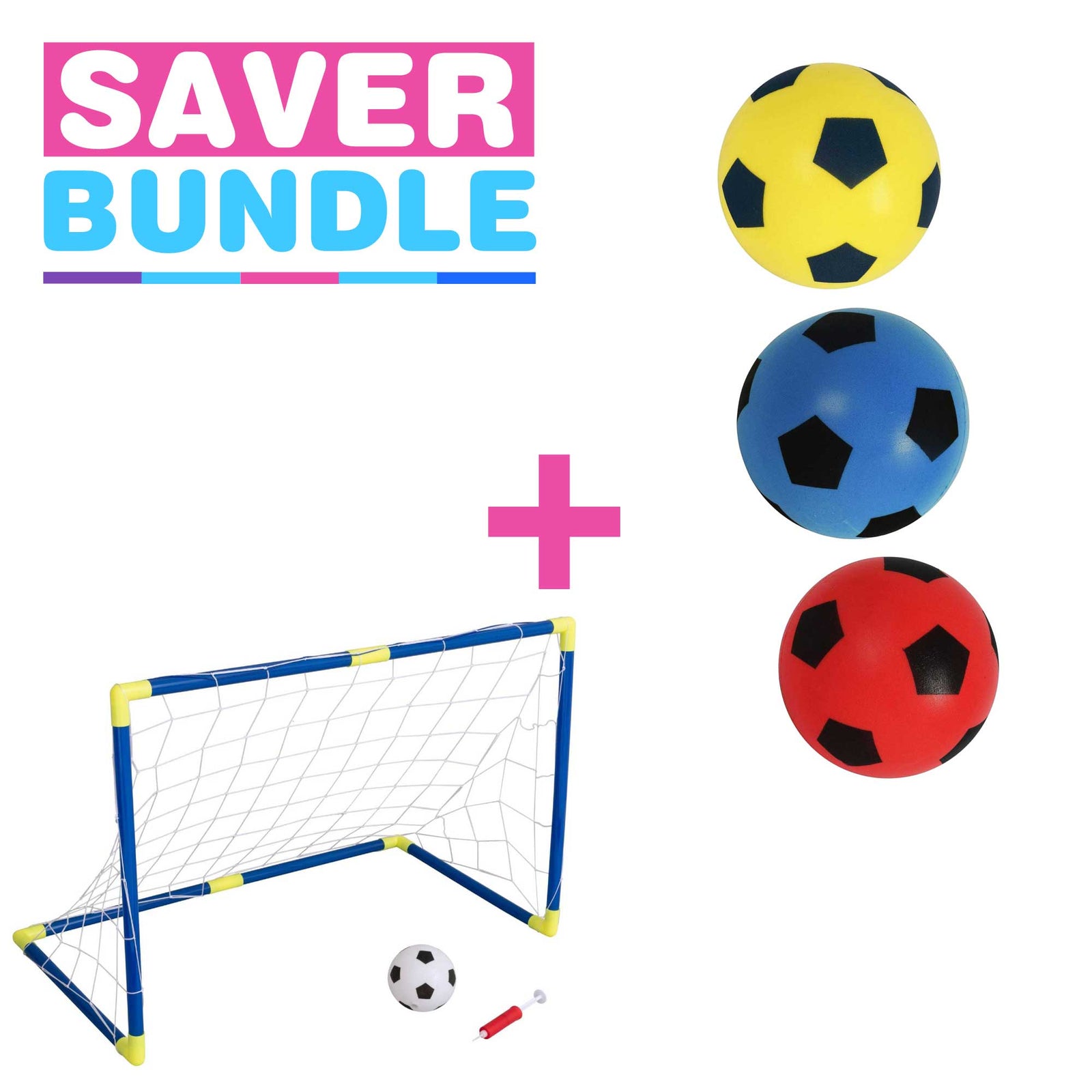Foam Footballs | Pack of 3 + Fun Sport 90CM Football Net Set Bundle