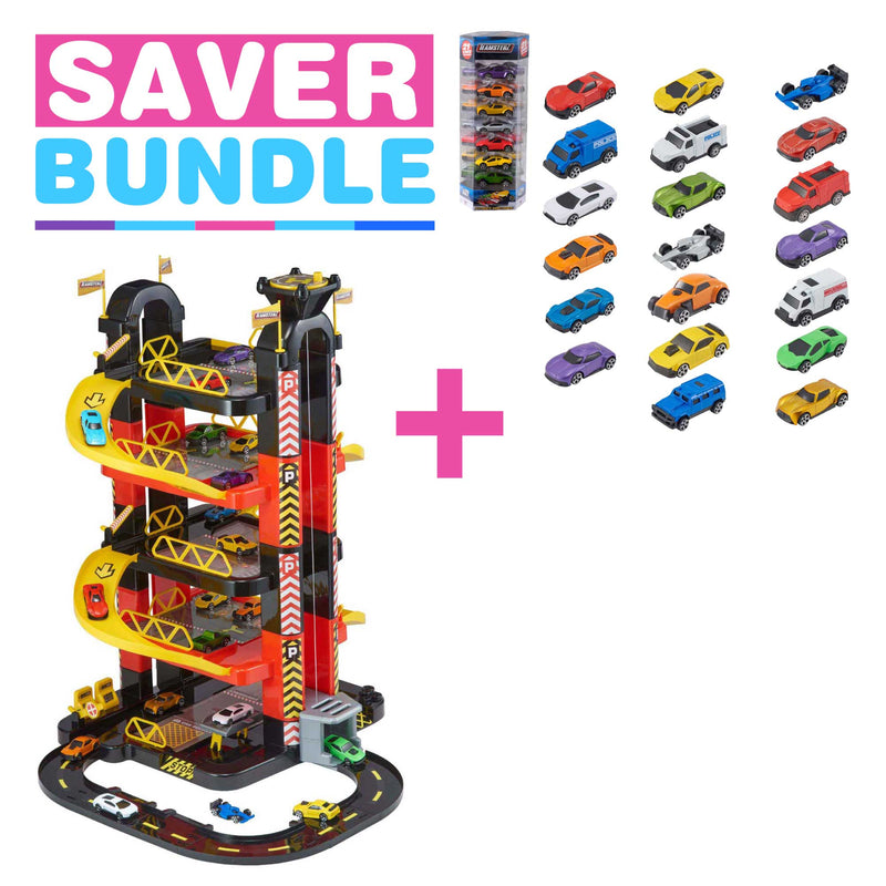 Teamsterz Metro City 5 Level Tower Garage + Street Machine 20 Toy Car Multipack Bundle