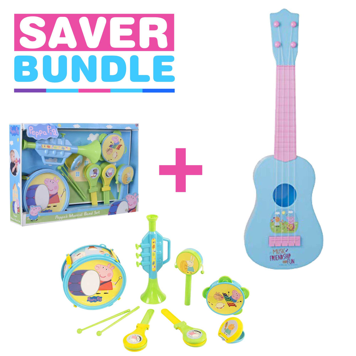 Peppa Pig Acoustic Guitar + Peppa Pig Musical Big Band Set Bundle